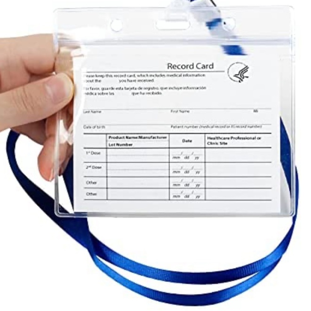 NEW BICMAN 5 Pack of 4x3 vaccination or ID card protector holders with lanyards